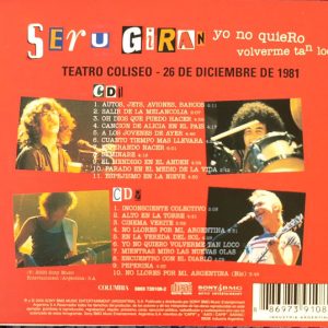SERU GIRAN - YO NO QUIERO VOLVERME TAN LOCO TEATRO COLISEO / 26 DE DICIEMBRE DE 1981 - Imagen 2
